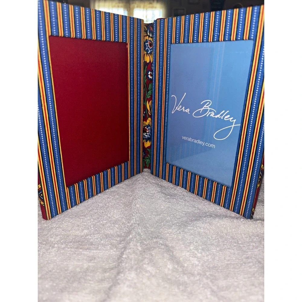 Vera Bradley Double Picture Frame Fabric Striped Multicolor Foldable 8 in